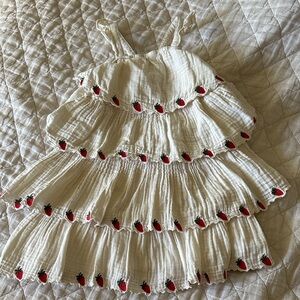 Hanna Andersson White Tiered Dress with Red Strawberry Trim